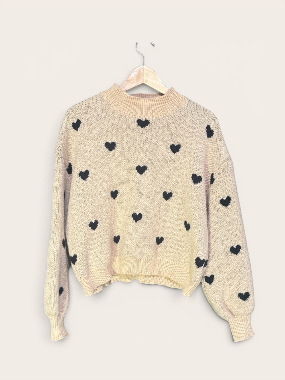 SHEIN Heart Pattern Mock Neck Drop Shoulder Sweater